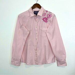 Pink Embroidered Pink Pearl Snap Western Blouse Size Large